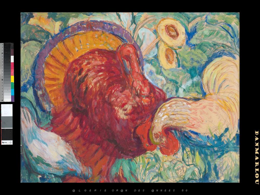 AUGUSTIN FERRANDO 1880-1957 14 - Le dindon, le coq et les tournesols (Vers 1941).jpg